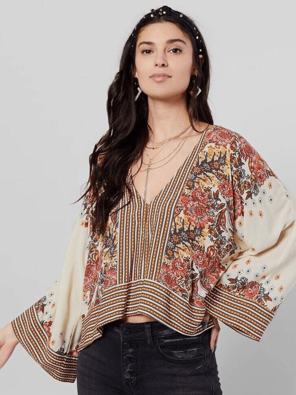 NWT! Free People “Mix N Match V- Neck Blouse” - Tea Combo - Picture 8 of 8